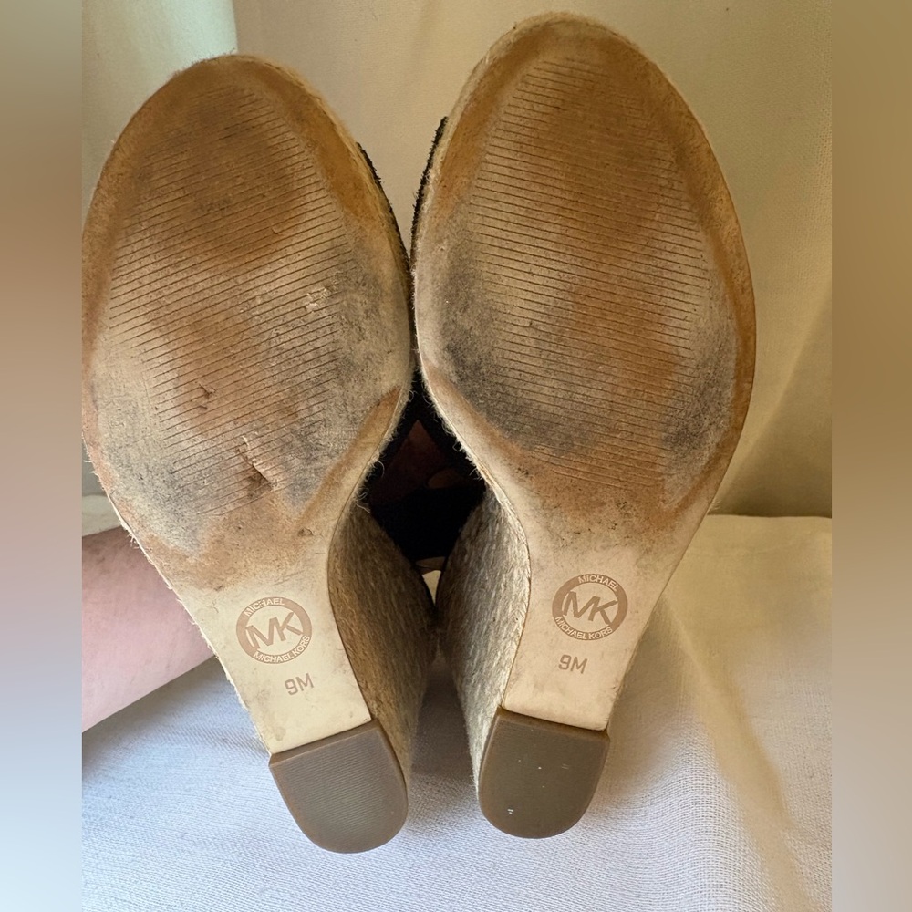 Michael Kors Black Suede Espadrille Wedge Sandals 9M Resort Luxury Resort-wear - Picture 11 of 15